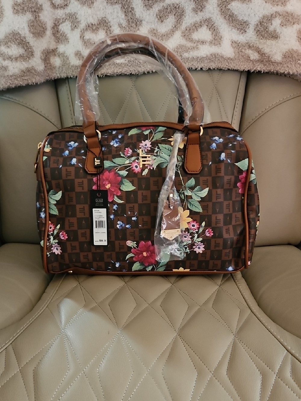London Fog Brown Floral Satchel Handbag